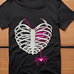 Black Skeleton Heart T-Shirt